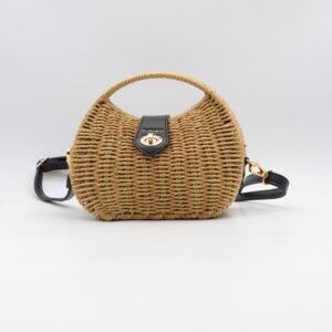 Vue de face du sac a main en paille avec un fermoir tourniquet couleur naturelle numéro 1086