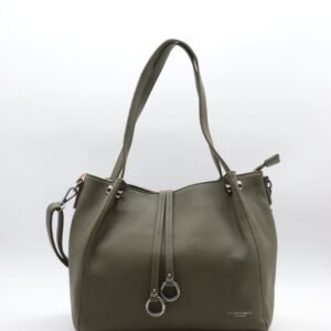 Sac cabas épaule grainé kaki Flora & Co avec breloque anneaux métal